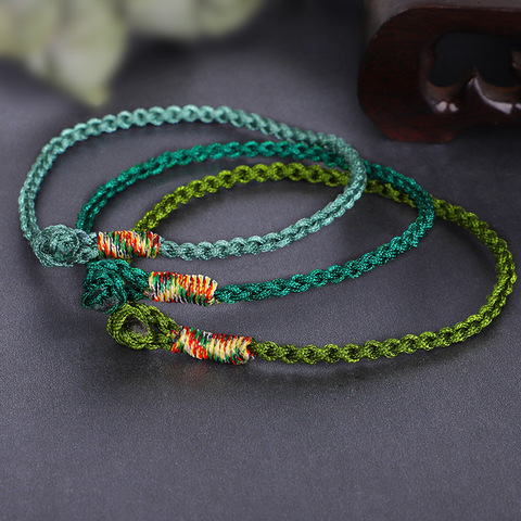 Meetvii hecho a mano suerte verde pulseras y pulseras para mujer y hombre Budista Tibetano trenzado a mano nudos de cuerda ajustable pulseras ► Foto 1/6