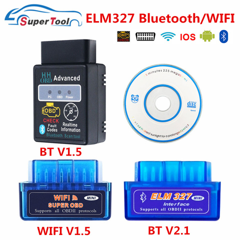 OBD2 ELM327 Bluetooth V2.1 OBDII ELM 327 WIFI V1.5 HH OBD ELM327 Bluetooth V2.1/2,1 OBD 2/II herramienta de diagnóstico de escáner de código de ► Foto 1/6