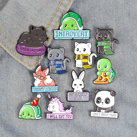 Lindo Panda de dibujos animados tortuga broche de gato para mujeres placa Pines de Metal de broches de cuello para hombres pinos fonoabsorbentes de joyería ► Foto 1/6