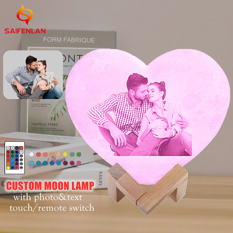 Lámpara de Luna personalizada con impresión 3D, luz nocturna con corazón, recargable, foto y texto, luces LED de Luna, regalo ► Foto 1/6