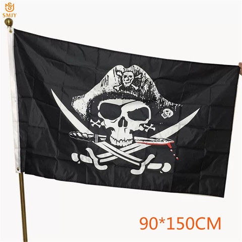 SMJY 90*150cm Bandera de calaveras de pirata 3x5FT gigante calavera con la espada barco pirata de la barra/bar decoración Banner ► Foto 1/5