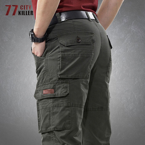 Pantalones Cargo gruesos para hombre, pantalón informal de algodón, holgado, con múltiples bolsillos, de combate, militar, resistente al desgaste ► Foto 1/6