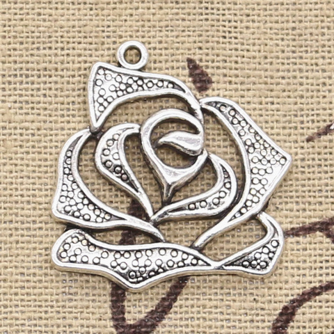 15 piezas de dijes de flores rosas 26x28mm colgantes de Color plata antiguo collar DIY manualidades haciendo hallazgos joyería tibetana hecha a mano ► Foto 1/2