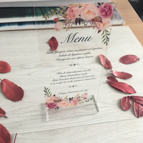 Tarjeta de menú para Decoración de mesa de boda, tarjeta de invitación con soporte, acrílico transparente, oferta, novedad ► Foto 1/2