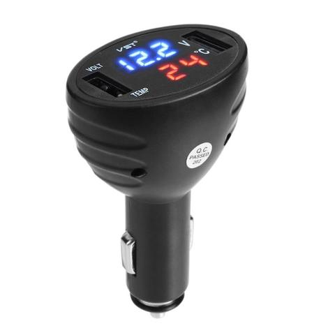 Medidor de voltaje 3 en 1 para coche cargador de coche Dual Universal, 12V/24V, con puerto USB, LED, Termómetro Digital, voltímetro, batería, cargador de coche ► Foto 1/6