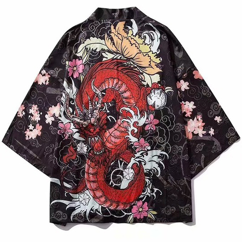 Con dibujo para hombre Kimono Cardigan camisa blusa Yukata hombres Haori Obi ropa de samurái Kimono japonés para hombres ► Foto 1/6