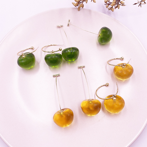 Pendientes de resina transparente con gancho de cereza para Mujer, rojo, verde, rosa, Color dorado, fruta, Pendientes colgantes boda, regalos de joyería ► Foto 1/6