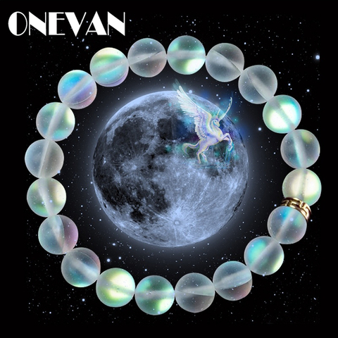 Pulseras de piedra lunar de cristal de sirena, pulsera con cuentas de piedra brillante mate Multicolor, pulsera con dijes hecha a mano, pulsera de regalo, joyería ► Foto 1/6