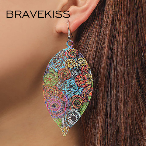 BRAVEKISS-pendientes de gota Vintage en forma de hoja para mujer, aretes bohemios ahuecados, joyería de moda coreana, novedad de 2022, BPE1401 ► Foto 1/6