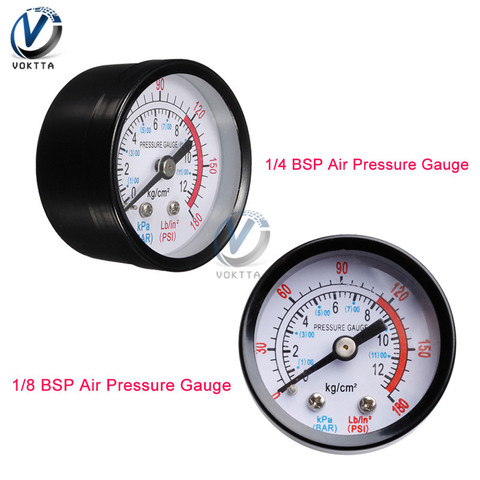 Bar indicador de presión de aire 13mm 1/4 1/8 BSP 0-180 PSI 0-12 manómetro Escala doble para compresor de aire de hierro de diámetro de 52mm ► Foto 1/6