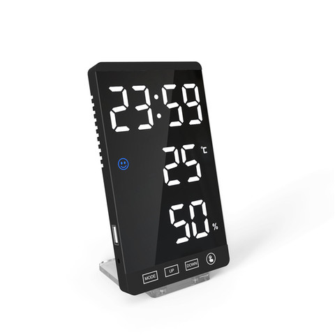 Reloj despertador LED con espejo de 6 pulgadas, reloj Digital con botón táctil, pantalla LED de temperatura, humedad, puerto de salida USB, reloj de mesa ► Foto 1/6