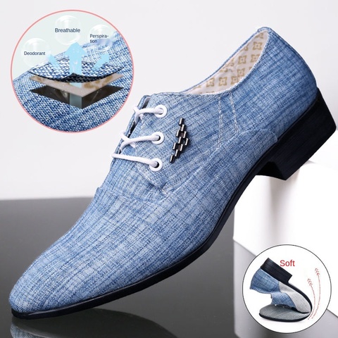 De lona zapatos de caballero Derby vestido boda zapatos casuales de lona de hombre calzado Formal Mixcolor mocasines Chaussures Hommes azul nuevo ► Foto 1/6