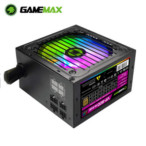 GameMAX-fuente de alimentación de PC RGB, 800W, Semi Modular 80 Plus, ventilador de bronce RGB, ATX, Media fuente de alimentación del ordenador Modular, VP-800-M-RGB de suministro ► Foto 1/6