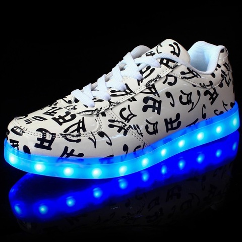 Zapatos informales con luz LED para hombre y mujer, zapatillas Unisex con música raying, luminosas, coloridas, a la moda, blancas, plateadas, a media noche ► Foto 1/6