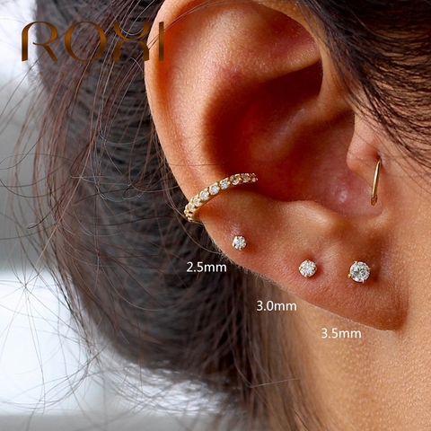 ROXI INS-Pendientes de tuerca de cristal de circón de cuatro garras para mujer, aretes piercing de 2,5mm/3mm/3,5mm, Pendientes de plata de ley 925 ► Foto 1/6