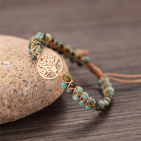 Pulseras con cuenta de árbol de la vida de piedra Natural para mujer, cuentas hechas a mano, pulsera trenzada, pulseras de Yoga, joyería, triangulación de envíos ► Foto 1/6