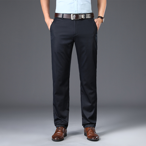 BROWON-Pantalones informales de cintura media para hombre, pantalón largo Formal liso para adulto, diseño plano, negocios, novedad de 2022 ► Foto 1/6