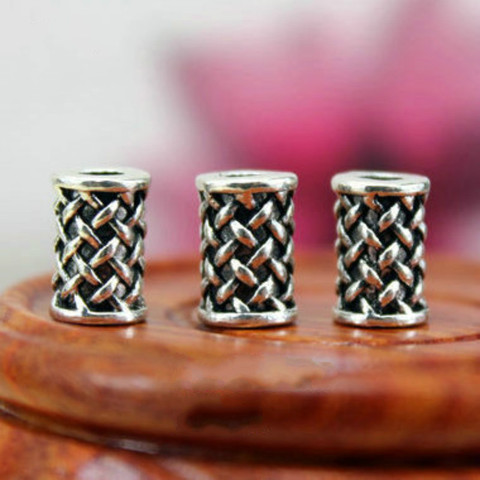 10 unidades/juego de cuentas de trenza de pelo Dread para Barba, anillos, cuentas de tubo, cuentas de rejilla de plata de 7x10mm, tubo de agujero interior de aproximadamente 3mm, joyería ► Foto 1/5