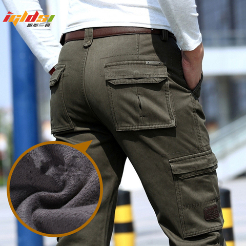 Los hombres de invierno espesar Fleece carga ejército táctico pantalones overoles de algodón militar casuales Multi-Bolsillo pantalones calientes pantalones 29-44 ► Foto 1/6