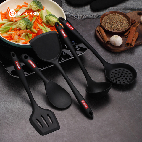 WORTHBUY De silicona utensilios de cocina conjunto de aislamiento de calor utensilios de cocina para la cocina no-stick conjunto de utensilios para cocina espátula pala Turner ► Foto 1/6