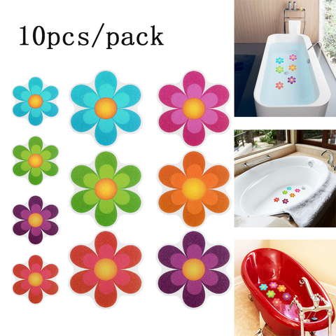 Pegatinas antideslizantes para bañera, alfombrilla antideslizante autoadhesiva de flores de colores para bañera y baño, 10 Uds. ► Foto 1/6