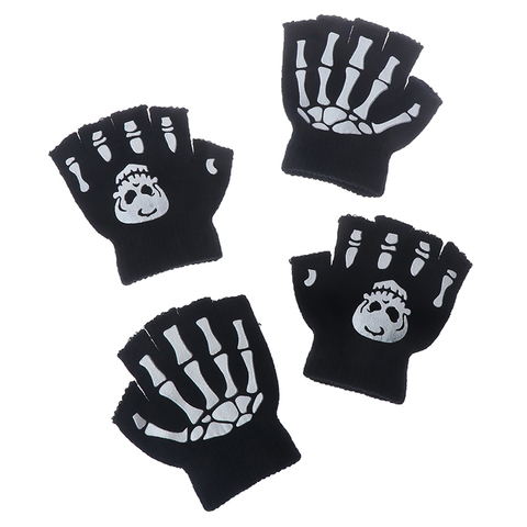 Guantes de esqueleto fluorescente para niños, manoplas luminosas de punto, color negro, para invierno ► Foto 1/6