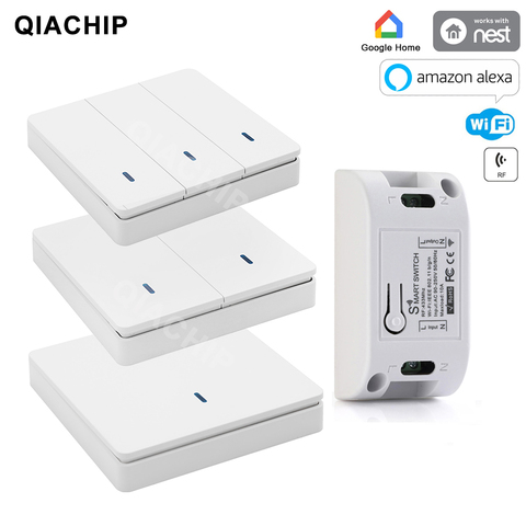 QIACHIP-interruptor de luz inteligente Tuya Life, con Wifi y mando inalámbrico de radiofrecuencia, Panel de pared de 1, 2 y 3 entradas, lámpara led receptora de botones ► Foto 1/6