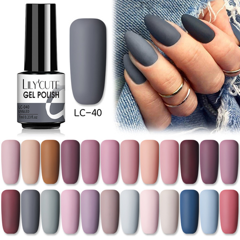 LILYCUTE-esmalte de uñas en Gel mate, serie de colores grises para invierno, semipermanente, UV LED, híbrido, 7ml ► Foto 1/6