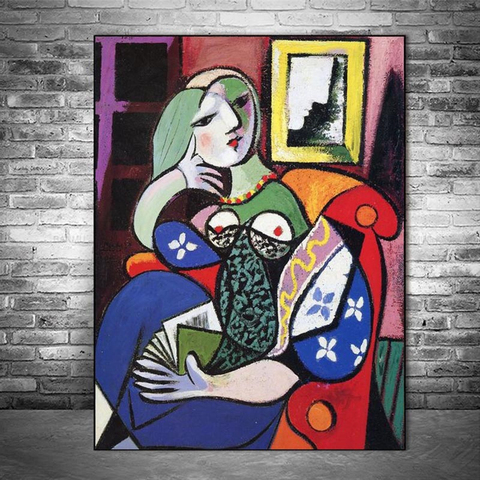 Pósteres e impresiones artísticos arte surrealista lienzo pinturas sobre la pared Mujer con libro de Picasso para sala de estar ► Foto 1/6