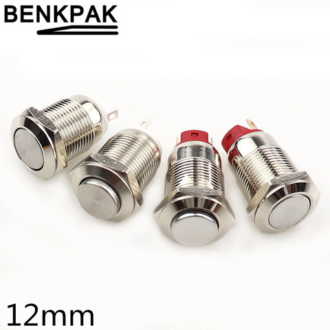 BENKPAK-Interruptor de botón de Metal impermeable para coche, bocina, altavoz, campana, reinicio automático, interruptor de metal, 12mm ► Foto 1/6