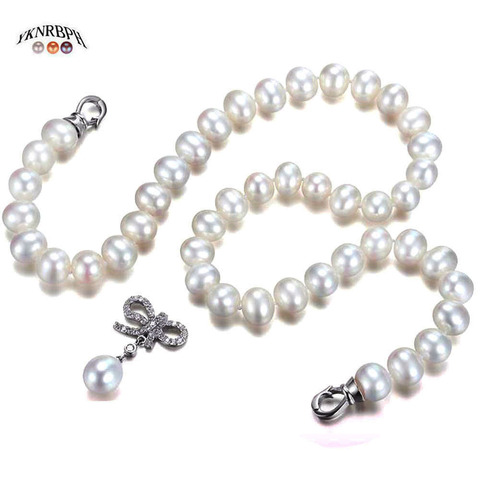 YKNRBPH-collar de perlas naturales de Plata de Ley 925 para mujer, cadena de joyería de boda de estilo clásico ► Foto 1/6