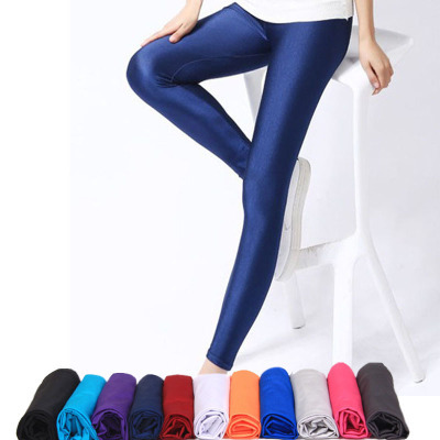 Mallas brillantes para mujer, Leggings de Color sólido fluorescente, Lycra elástica, pantalones informales brillantes ► Foto 1/6