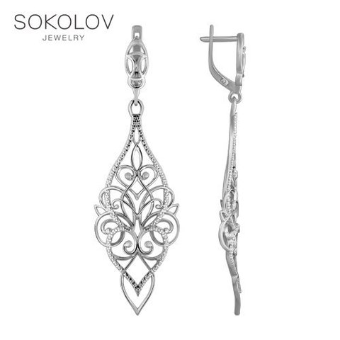 Pendientes largos en plata SOKOLOV, joyería de moda 925, pendientes largos para hombre y mujer ► Foto 1/1