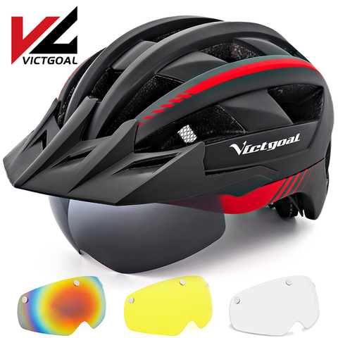 VICTGOAL Casco de Bicicleta de carretera de montaña con gafas de sol para hombres y mujeres casco de bicicleta luz trasera gafas magnéticas cascos de ciclismo ► Foto 1/6