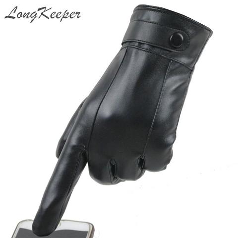 LongKeeper-guantes de piel sintética para invierno para hombre, guantes de dedo completo para pantalla táctil, a prueba de viento, color negro ► Foto 1/6