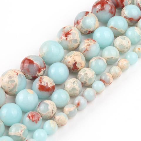Ronda de piedra ShouShan de piel de serpiente de piedra azul perlas para joyería haciendo 4/6/8/10/12mm elegir tamaño de 15 pulgadas collar de bricolaje (F00593) ► Foto 1/6