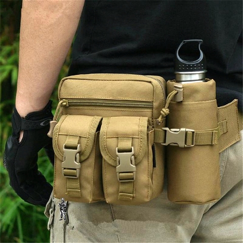 Táctico hombres paquete con cintura de Nylon botella de agua para caminar teléfono bolsa de deportes al aire libre del ejército militar caza escalada Camping bolsa ► Foto 1/6