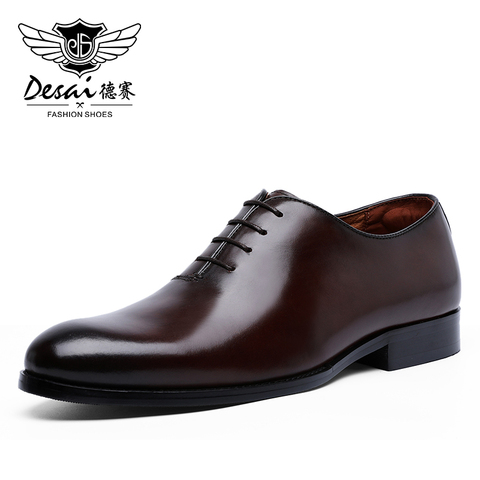 DESAI Oxford Zapatos de vestir para hombre, zapatos de vestir formales de cuero de grano con cordones, zapatos minimalistas para hombres ► Foto 1/6