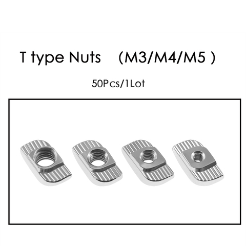 Piezas de impresora 3D de dos árboles, Conector de aluminio de tuercas Tipo T de acero al carbono M3/M4/M5 para perfil Industrial 2022, 50 unids/lote ► Foto 1/5