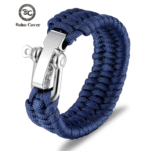 Pulsera de acero inoxidable para hombre, pulsera de supervivencia con cuerda de paracaídas para acampada al aire libre, hecha a mano, joyería trenzada ► Foto 1/6