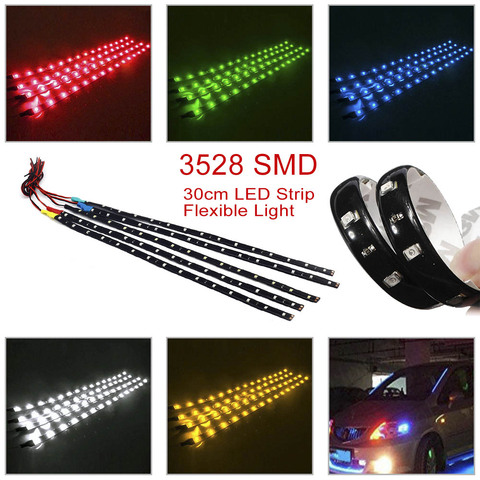 Tira de LED SMD3528 de 2 uds., impermeable, Flexible, de 30CM, rojo, verde, Azul, Blanco cálido, superbrillante, para decoración de coches, lámpara con pegatinas ► Foto 1/6