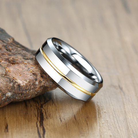 Vnox-Anillo de boda acanalado de tungsteno para hombre, 8mm, antiarañazos, regalo de aniversario ► Foto 1/6