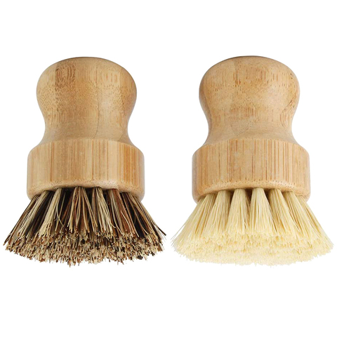 Cepillos para fregar platos de bambú, Estropajos para limpieza de madera de cocina para lavar sartén/Olla de hierro fundido, cerdas de Sisal naturales ► Foto 1/6