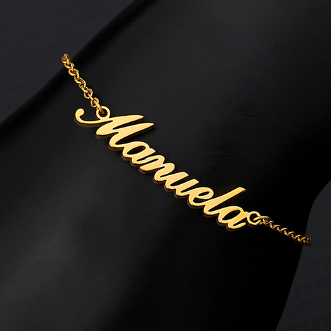 Tobilleras personalizadas de acero inoxidable para Mujer, pulsera de tobillo con nombre, cadena de oro, accesorios de joyería para pie ► Foto 1/6