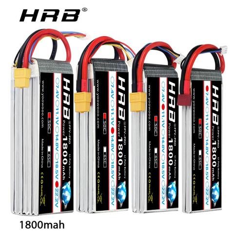 HRB-batería Lipo de 11,1 v, 1800mah, 50C, 3s, 4s, 6s, 22,2 v, con enchufe XT60, para Dron de control remoto, avión estilo fpv, 1/16 ► Foto 1/6