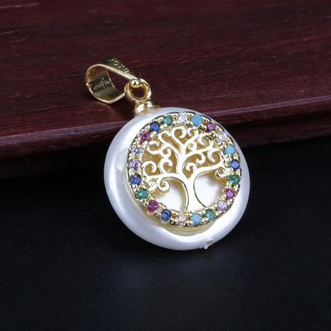 Cuenta de árbol de la vida para mujer, arcoíris cz, pavé diminuto multicolor dorado, moneda redonda blanca, perla, colgante, Gargantilla, collar para mujer ► Foto 1/6