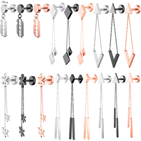 Alisouy-pendientes triangulares cuadrados de acero para mujer, aretes geométricos de cadena larga con borlas, joyería para fiesta y boda, 2 uds. ► Foto 1/6