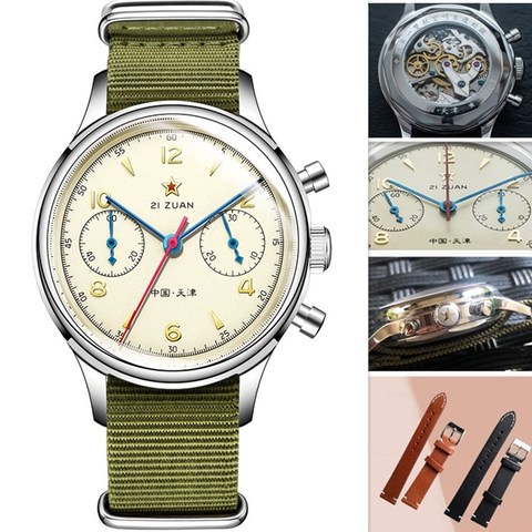 SEAKOSS-Reloj de pulsera mecánico para hombre, cronógrafo ST19, con movimiento zafiro del ejército, Correa NATO, 1963, 38 40 ► Foto 1/6