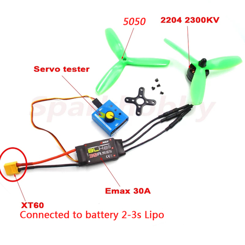 SPARKHOBBY 2204 2300KV Motor EMAX BLHeli 30A CES 3CH comprobador de varios servos Servidor de prueba 5050 hélice XT60 T Plug RC ventilador juguete DIY ► Foto 1/6