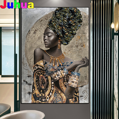 Mosaico de diamantes 5D Diy para mujer, pintura de diamante de Arte de grafiti negro africano, bordado de diamantes redondos cuadrados, retrato de chica ► Foto 1/6